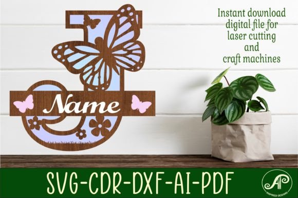 Butterfly Monogram J: 3D SVG for Shapes