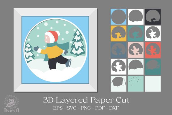 Ice Skating 3D SVG for Shadow Boxes