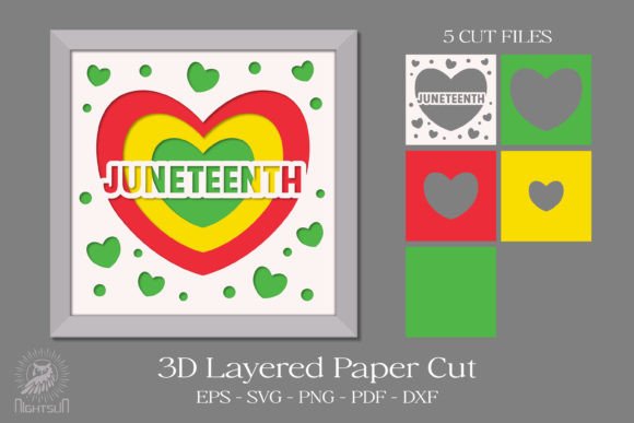 Lovely Juneteenth Heart 3D SVG for Shadow Boxes