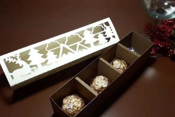 Reindeer Forest Chocolate Box: 3D SVG for Winter