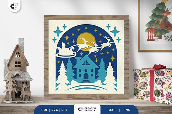 Santa Sleigh Starry Night 3D SVG for Christmas